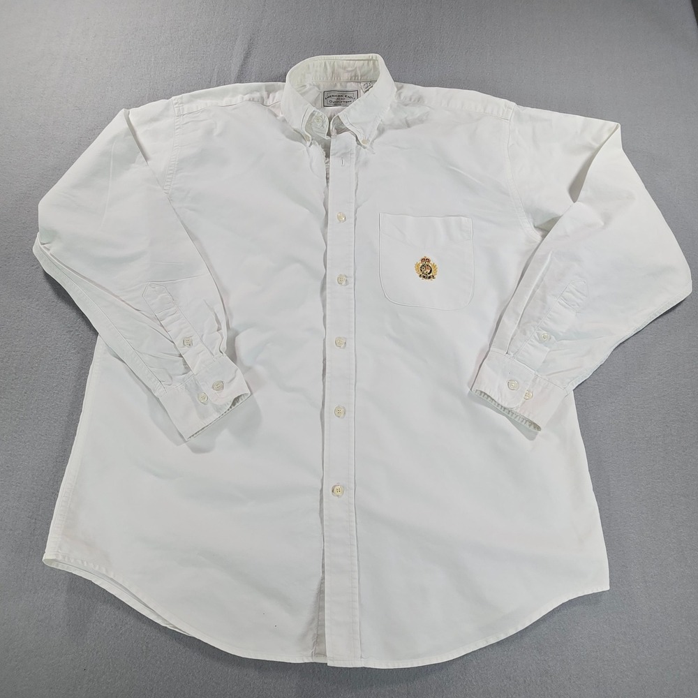 American Eagle Button Down Shirt Men Large White Embroidered Crest Oxford Cotton